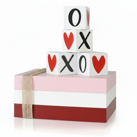 Valentines Day Decor Wooden Book Stack Shelf 4 Signs