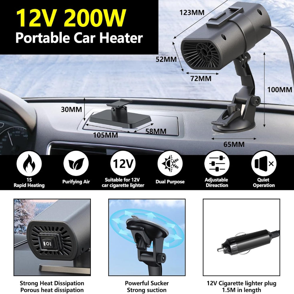Car Heater Windshield Defroster Portable 12V Heating Fan