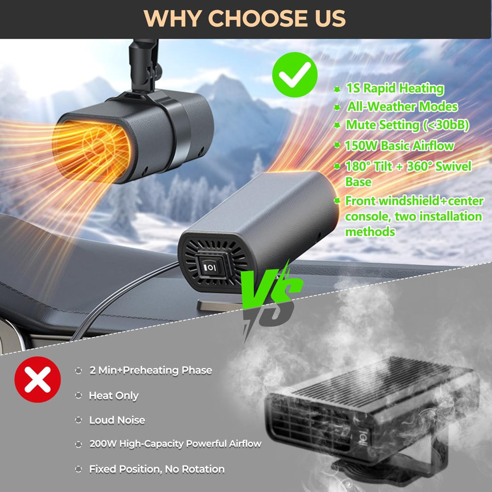 Car Heater Windshield Defroster Portable 12V Heating Fan