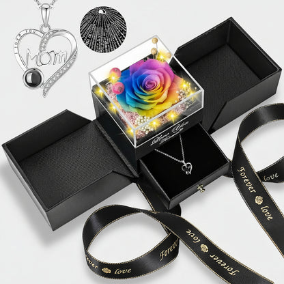 Preserved Red Real Rose Flowers Box I Love You Necklace