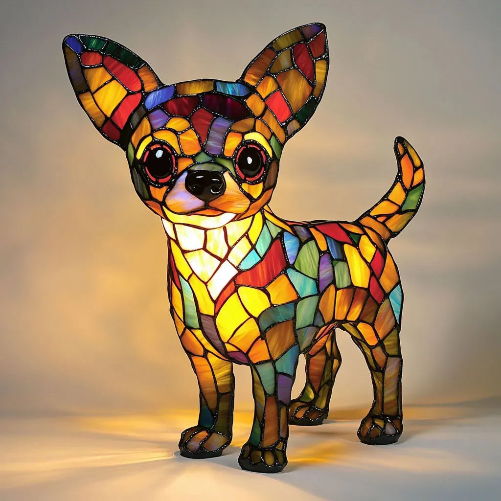 Table Lamp Stained Glass Dog Light Decorative Night Lamp