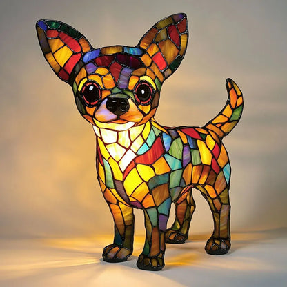 Table Lamp Stained Glass Dog Light Decorative Night Lamp