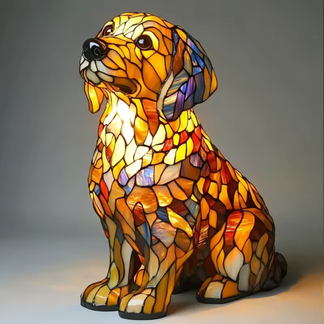 Table Lamp Stained Glass Dog Light Decorative Night Lamp
