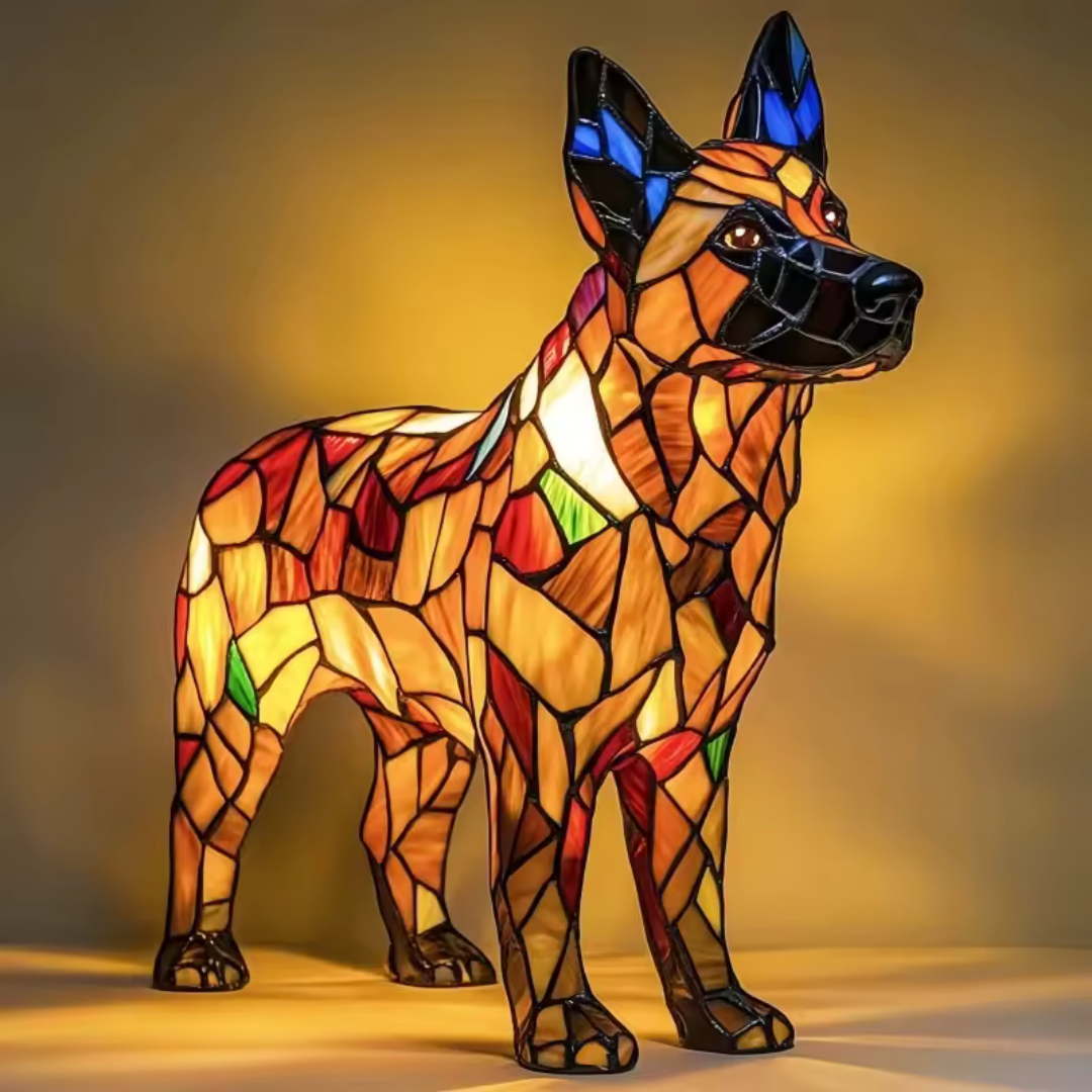 Table Lamp Stained Glass Dog Light Decorative Night Lamp