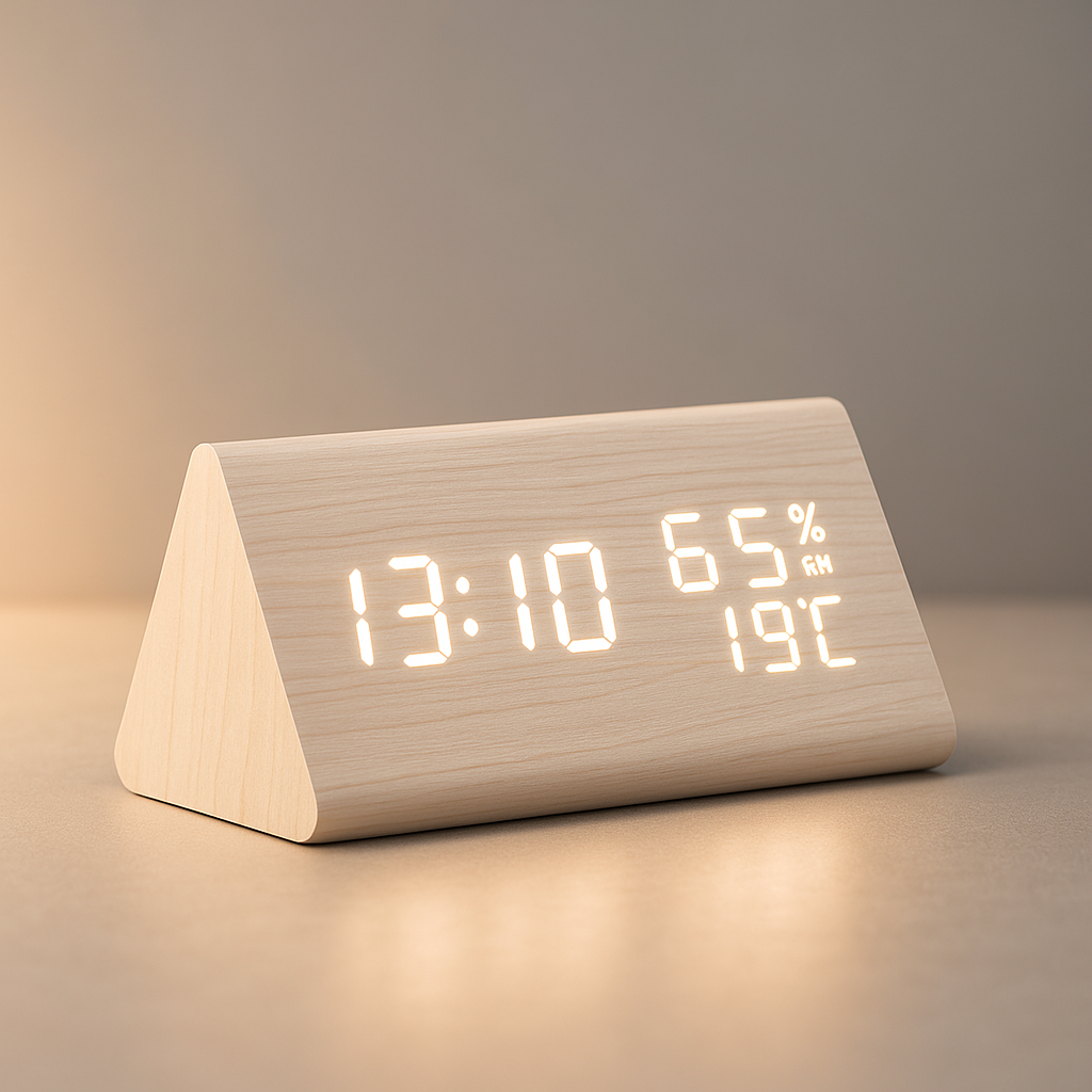 Digital LED Alarm Clock | Modern Wooden Design