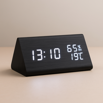 Digital LED Alarm Clock | Modern Wooden Design