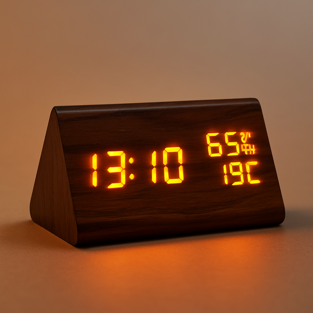 Digital LED Alarm Clock | Modern Wooden Design