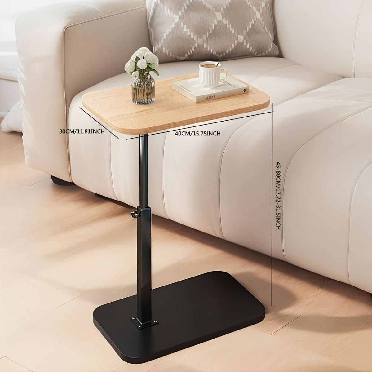 Side Table Adjustable Wood Metal Sofa Bed End Table