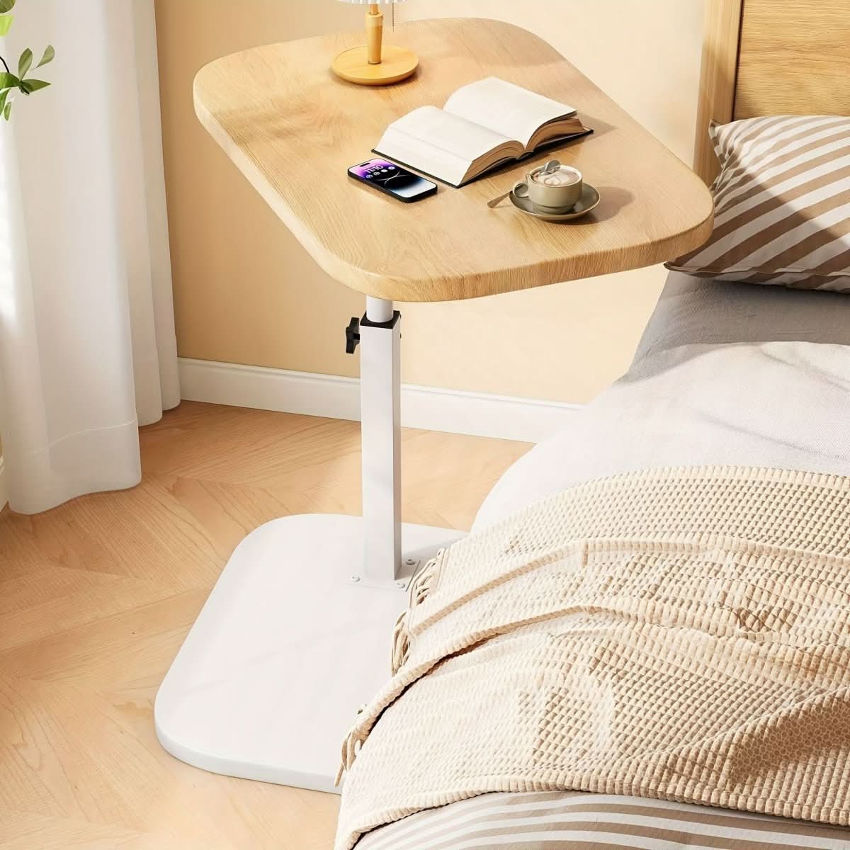 Side Table Adjustable Wood Metal Sofa Bed End Table