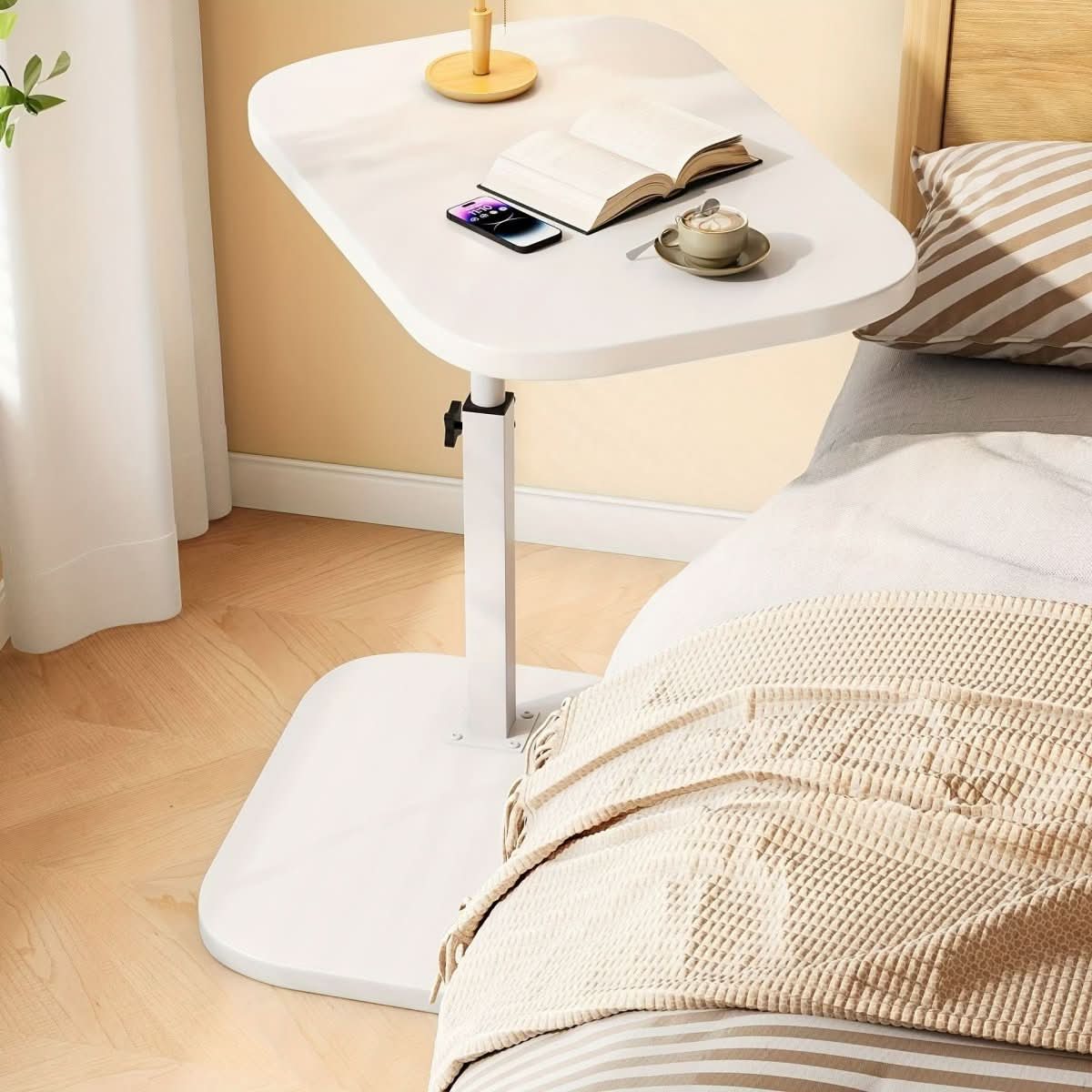 Side Table Adjustable Wood Metal Sofa Bed End Table