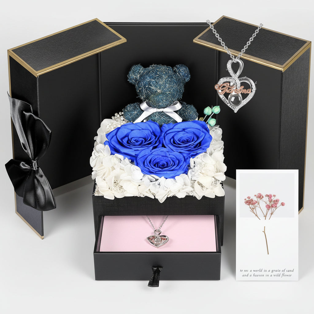 Eternal Roses I Love You 100 Languages Necklace Bear