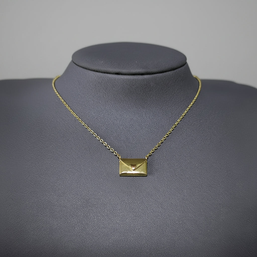Gold Silver Envelope Necklace Womens Valentines Gift