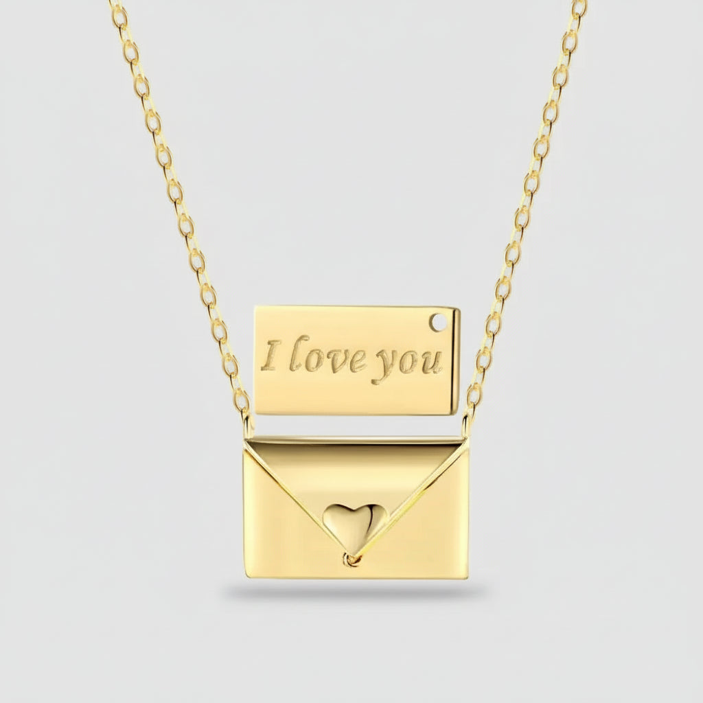 Gold Silver Envelope Necklace Womens Valentines Gift