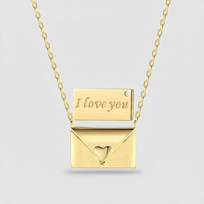 Gold Silver Envelope Necklace Womens Valentines Gift