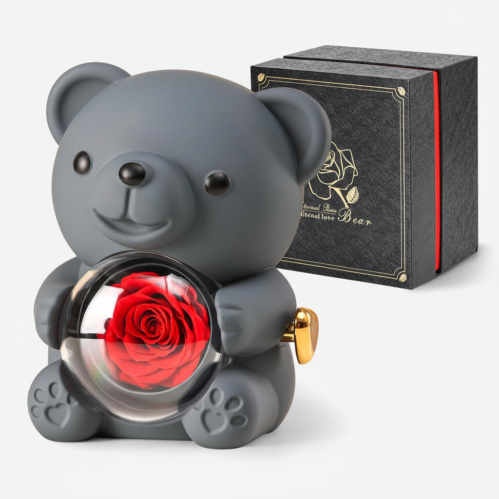 Cute Teddy Bear Preserved Rose Elegant Gift Box