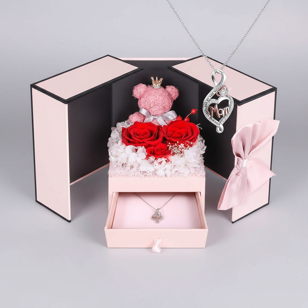 Eternal Roses I Love You 100 Languages Necklace Bear