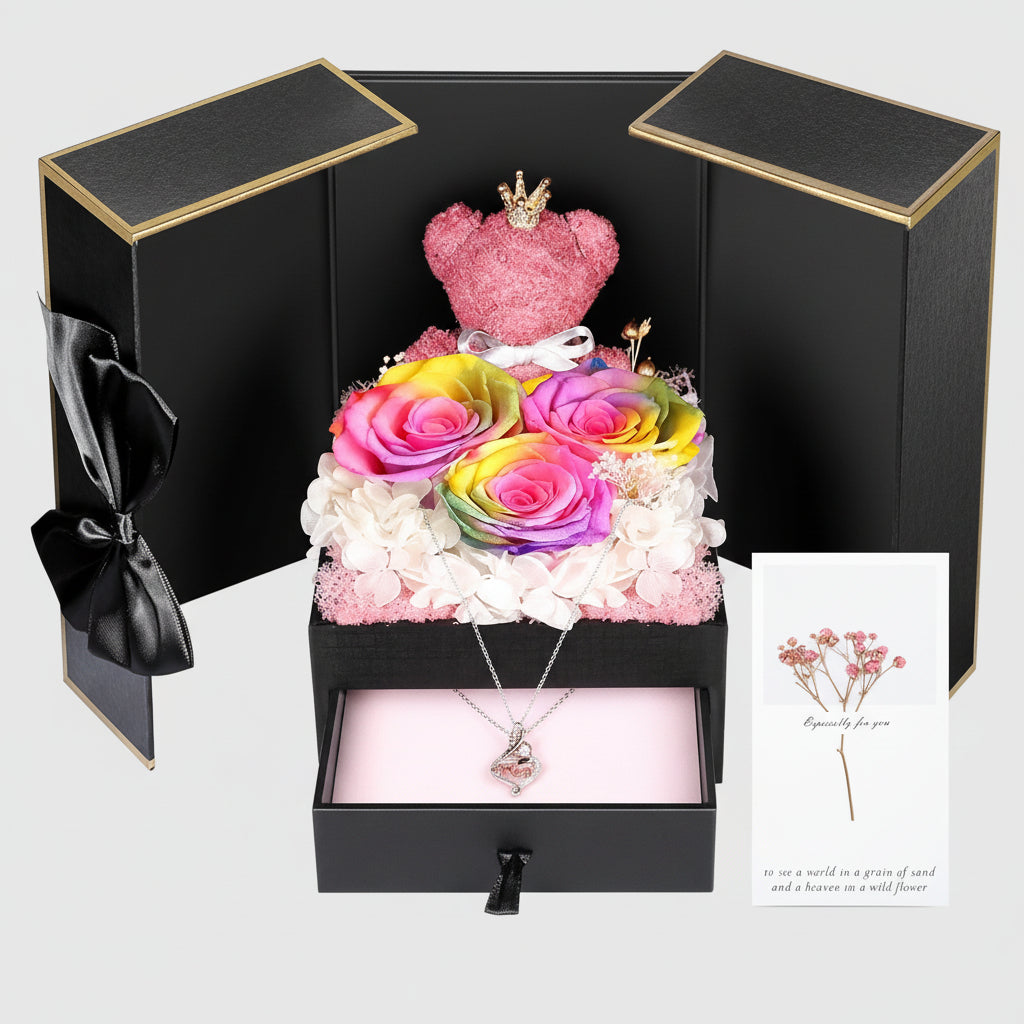Eternal Roses I Love You 100 Languages Necklace Bear