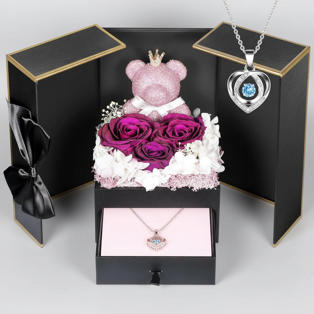 Eternal Roses I Love You 100 Languages Necklace Bear