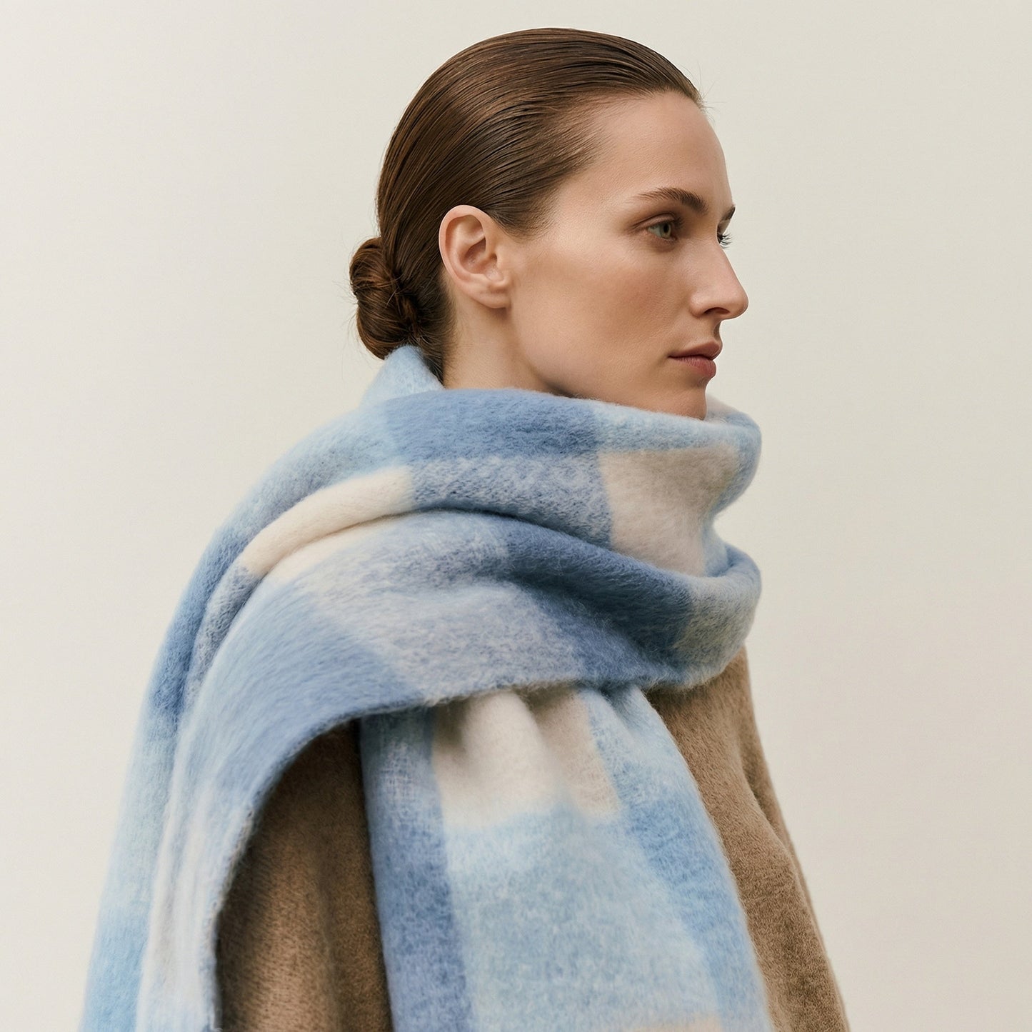 Winter Scarf Women Soft Plaid Warm Fringed Wool Blend Scarf