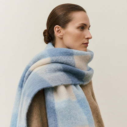 Winter Scarf Women Soft Plaid Warm Fringed Wool Blend Scarf