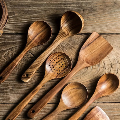 Kitchen Utensil Set Wooden Cooking Tools 5 Piece Natural Style