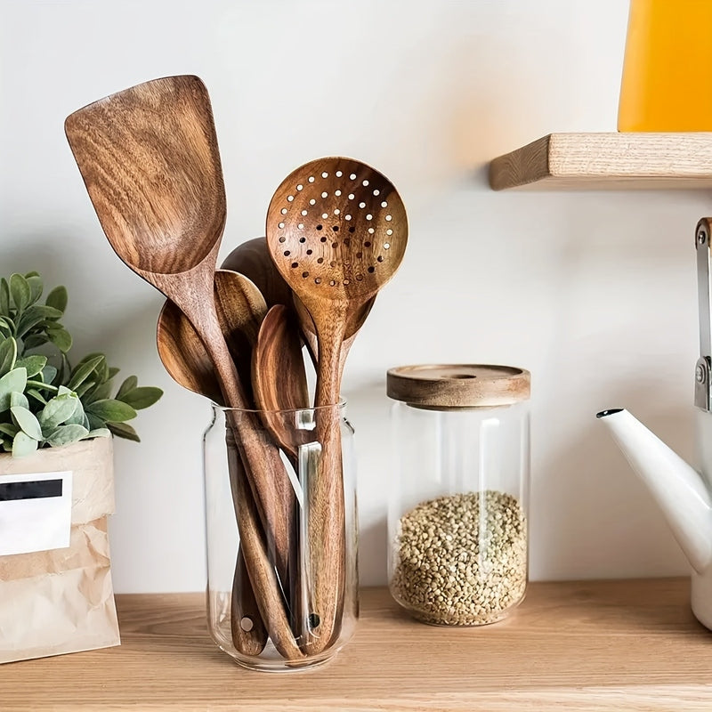 Kitchen Utensil Set Wooden Cooking Tools 5 Piece Natural Style