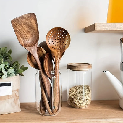 Kitchen Utensil Set Wooden Cooking Tools 5 Piece Natural Style