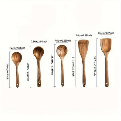 Kitchen Utensil Set Wooden Cooking Tools 5 Piece Natural Style