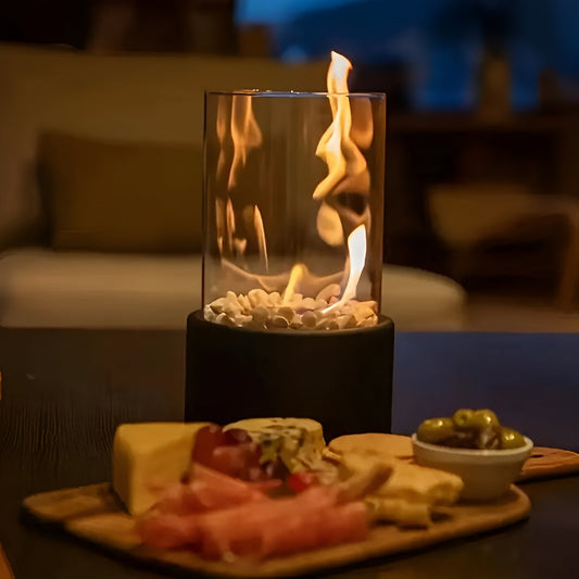 Tabletop Ethanol Fireplace | Glass Cylinder Fire Pit