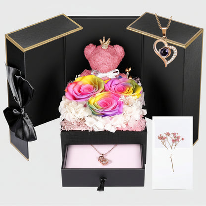 Eternal Roses I Love You 100 Languages Necklace Bear