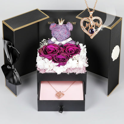 Eternal Roses I Love You 100 Languages Necklace Bear
