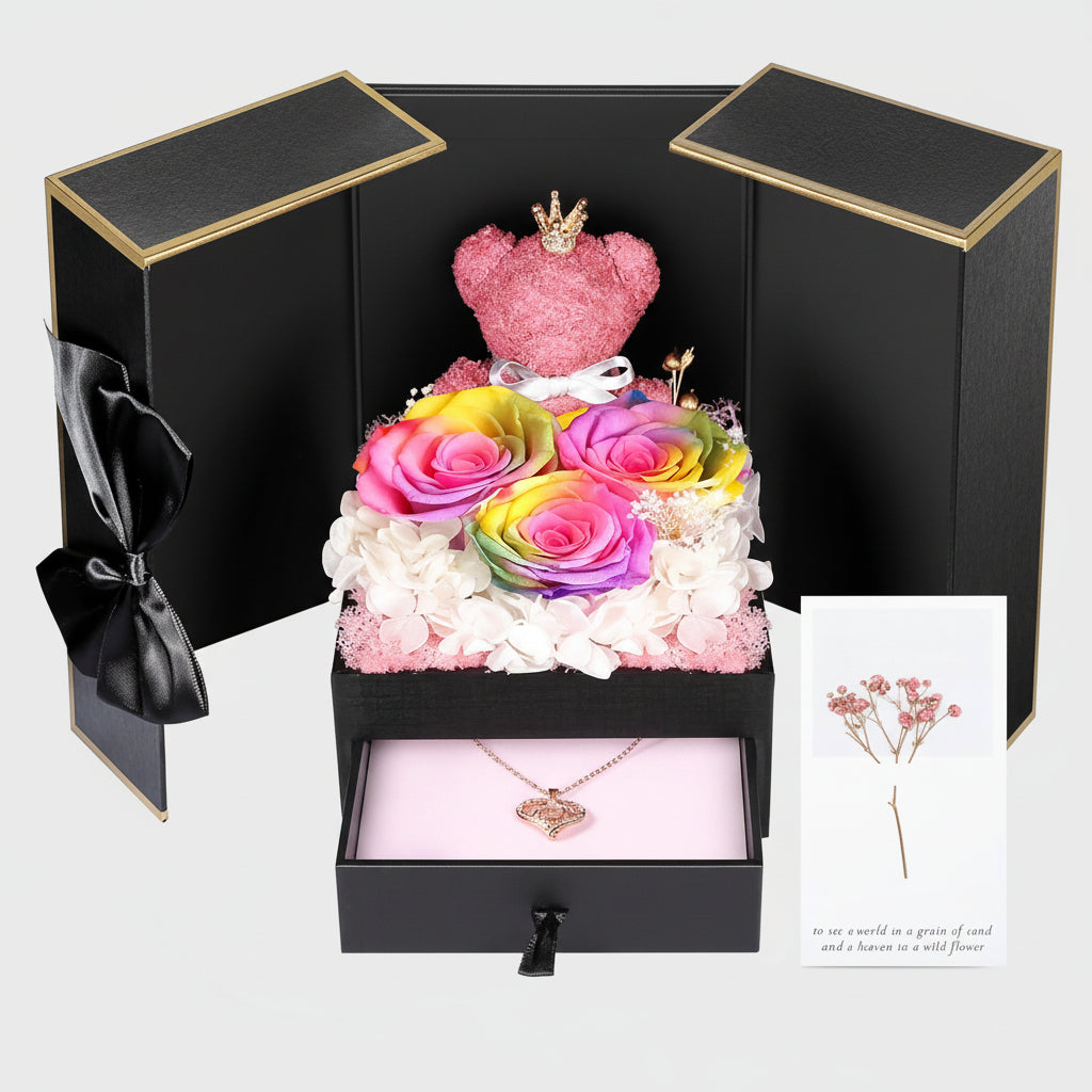 Eternal Roses I Love You 100 Languages Necklace Bear
