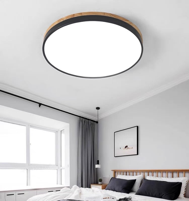 Wooden Ceiling Light | Modern Round Flush Mount Lamp