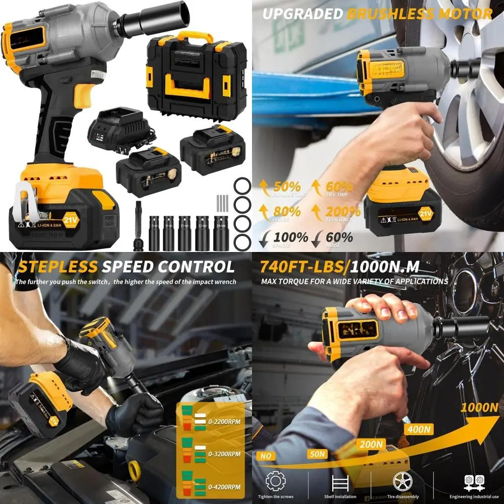 Impact Wrench Cordless Brushless Electric Tool High Torque Set