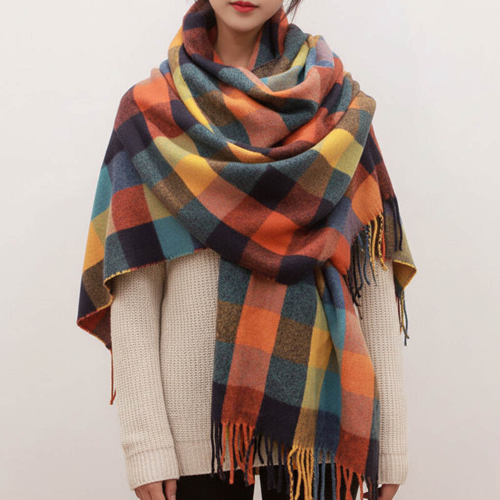 CashmereDream Scarf | Oversized Checked Wrap