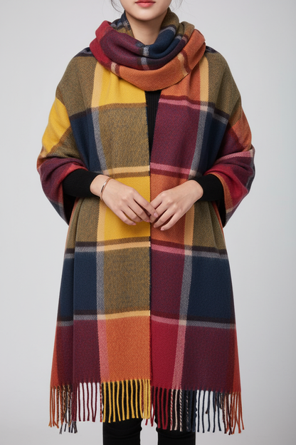 CashmereDream Scarf | Oversized Checked Wrap
