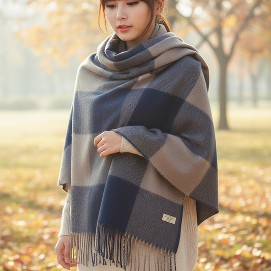 CashmereDream Scarf | Oversized Checked Wrap
