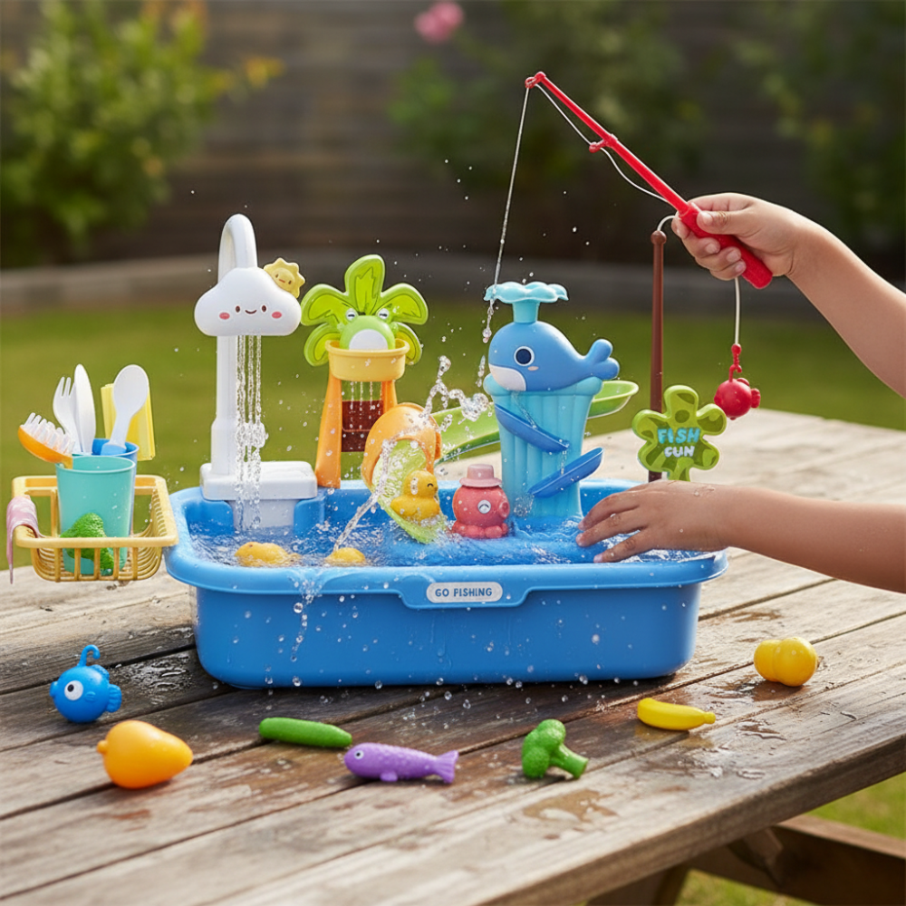 Kids Play Kitchen Sink Toy Running Water Cooking Set