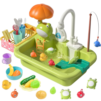 Kids Play Kitchen Sink Toy Running Water Cooking Set