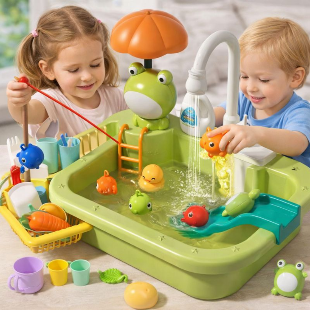 Kids Play Kitchen Sink Toy Running Water Cooking Set