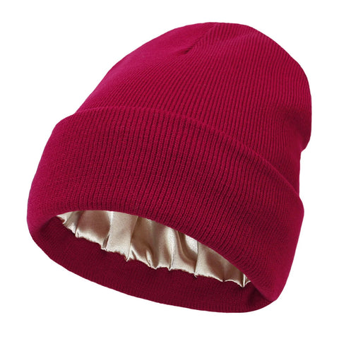 Winter Hat Silk Lined Wool Beanie for Warmth and Hair Protection