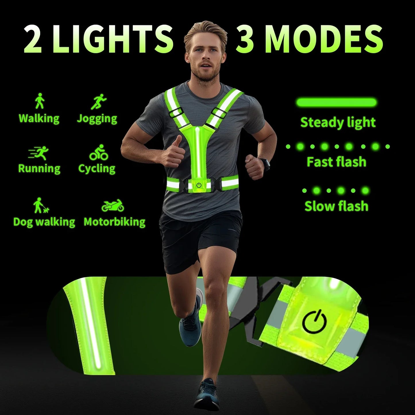 Running Vest LED Reflective Safety Vest Rechargeable High Visibility Gear