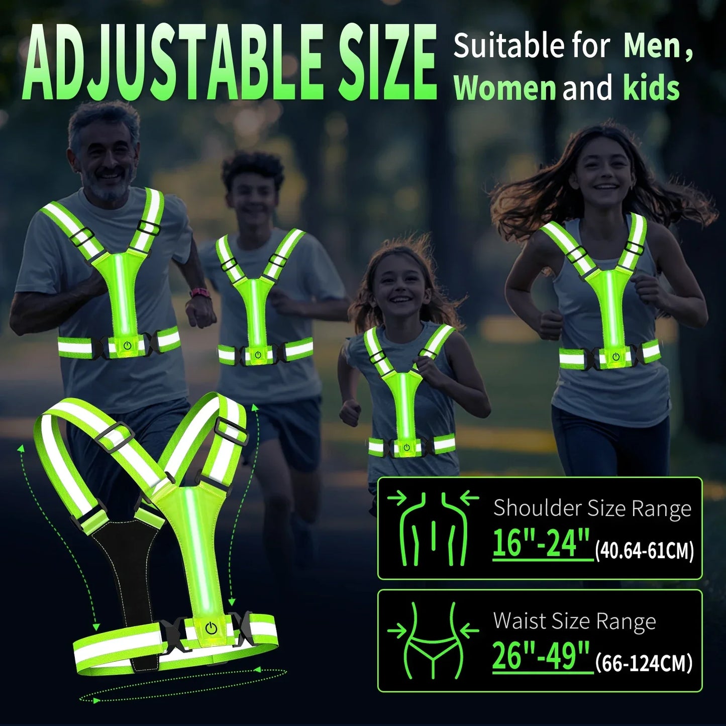 Running Vest LED Reflective Safety Vest Rechargeable High Visibility Gear