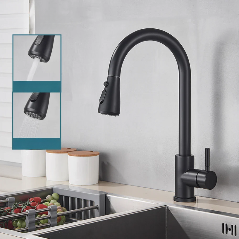 Kitchen Faucet Single Handle Pull-Out Spray Stainless Steel Modern
