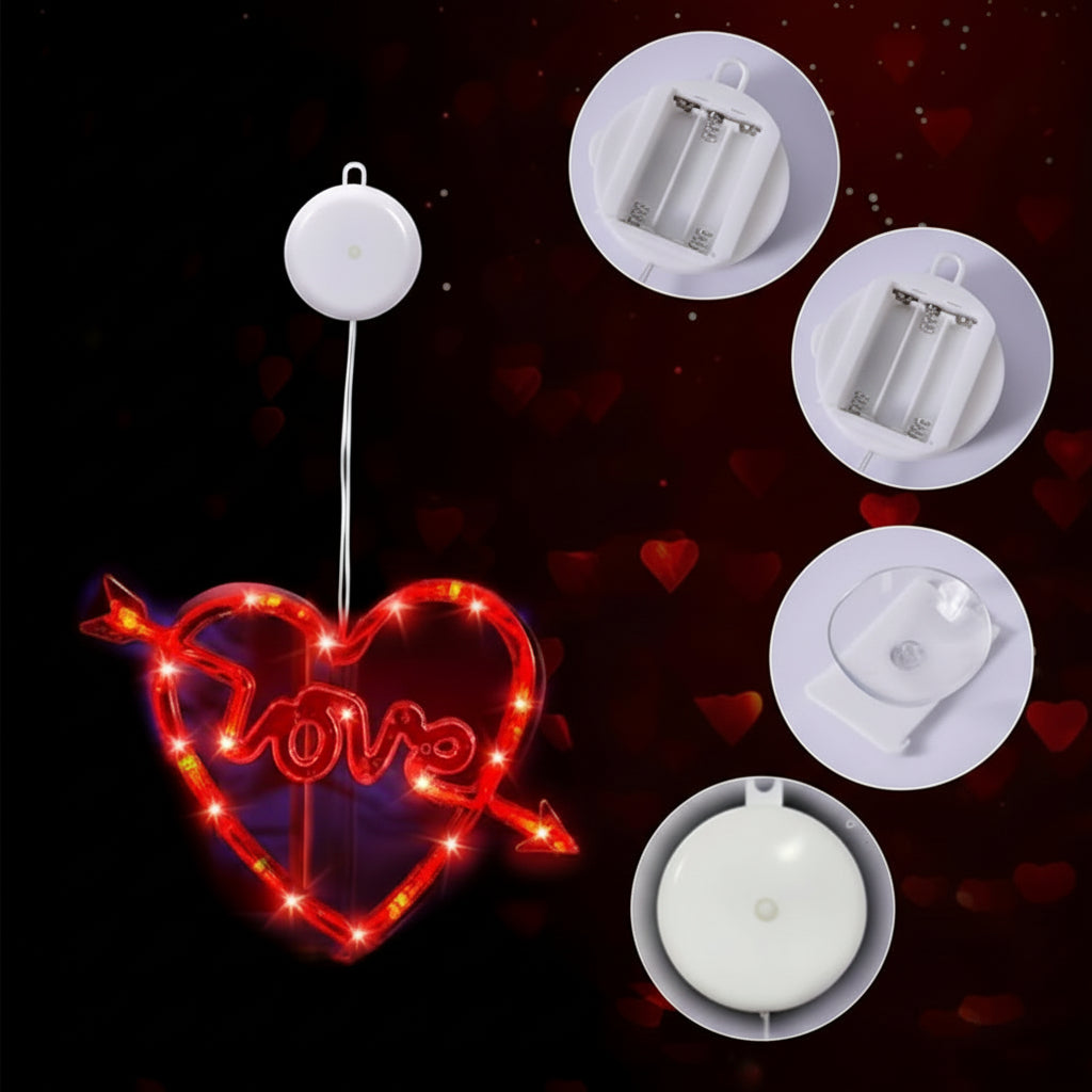 Valentines Day Window Light Hanging Red Glowing Heart