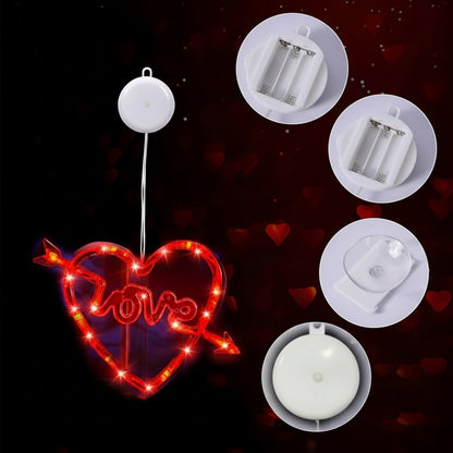 Valentines Day Window Light Hanging Red Glowing Heart