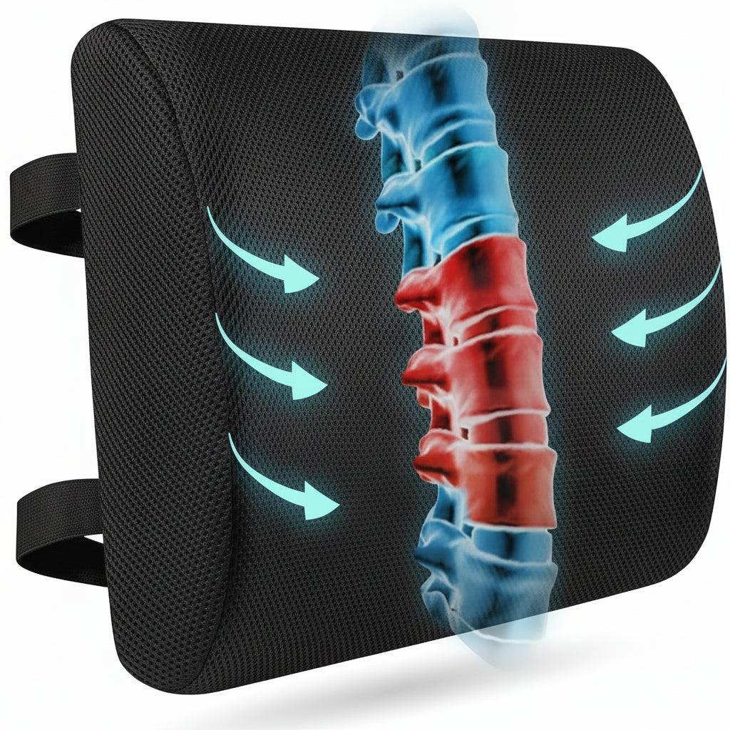 Lumbar Support Pillow Office Chair Back Cushion Mesh Cover