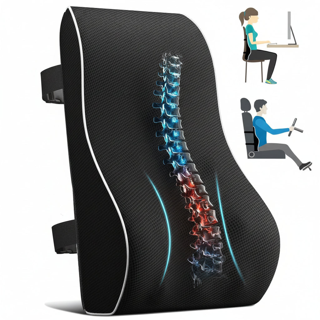 Lumbar Support Pillow Office Chair Back Cushion Mesh Cover