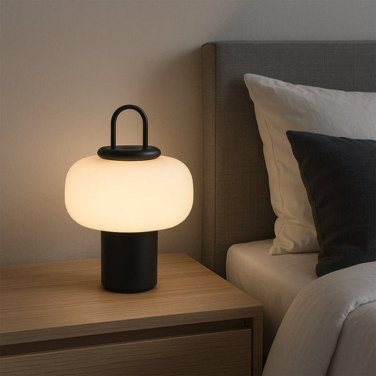 Glass bedside table lamp | Soft diffused LED glow