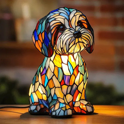 Table Lamp Stained Glass Dog Light Decorative Night Lamp